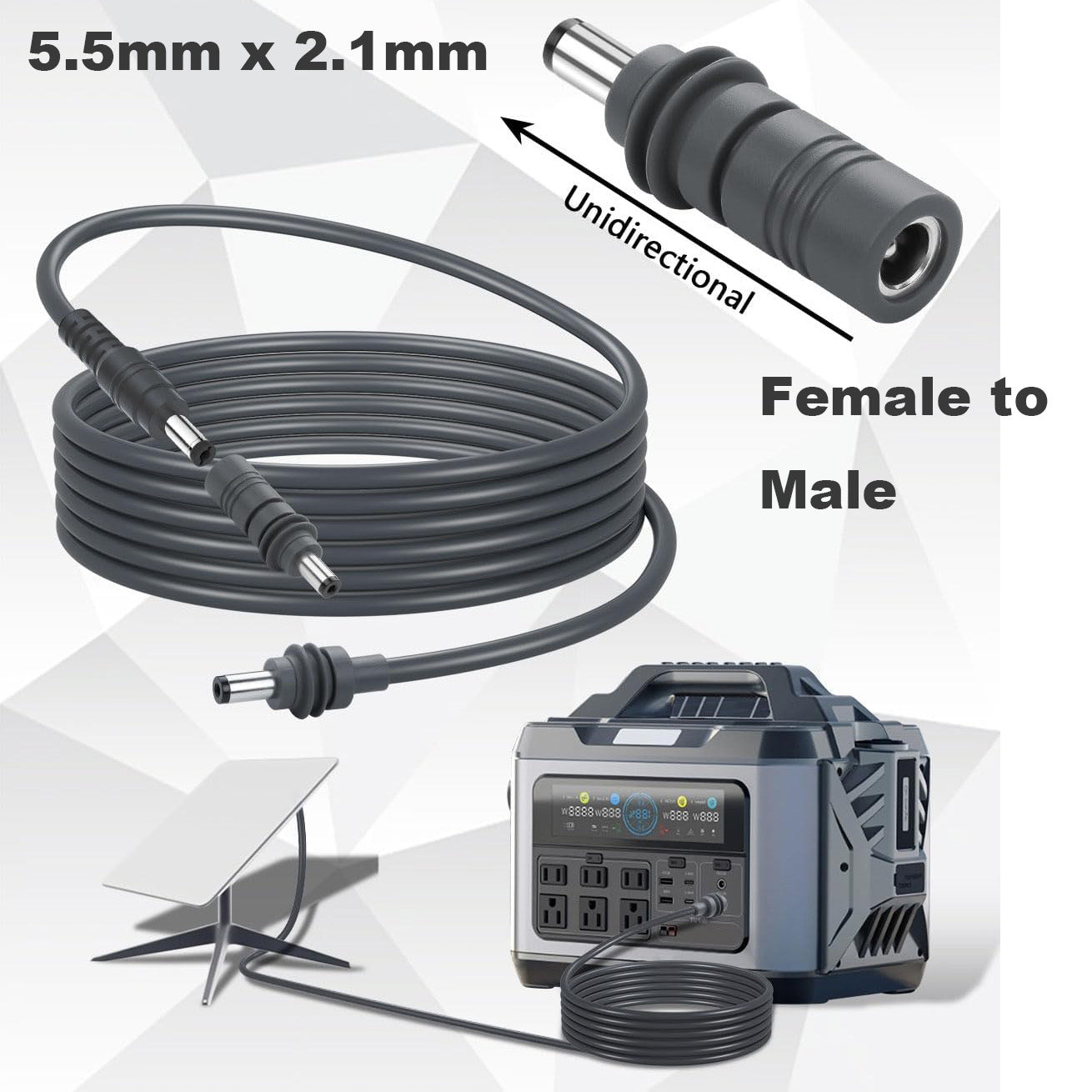 DC Power 5.5mm x 2.1mm Female to Male Power Charger Adapter PD 100W 20V 5A Connector for Starlink Mini Replacement Waterproof Cable