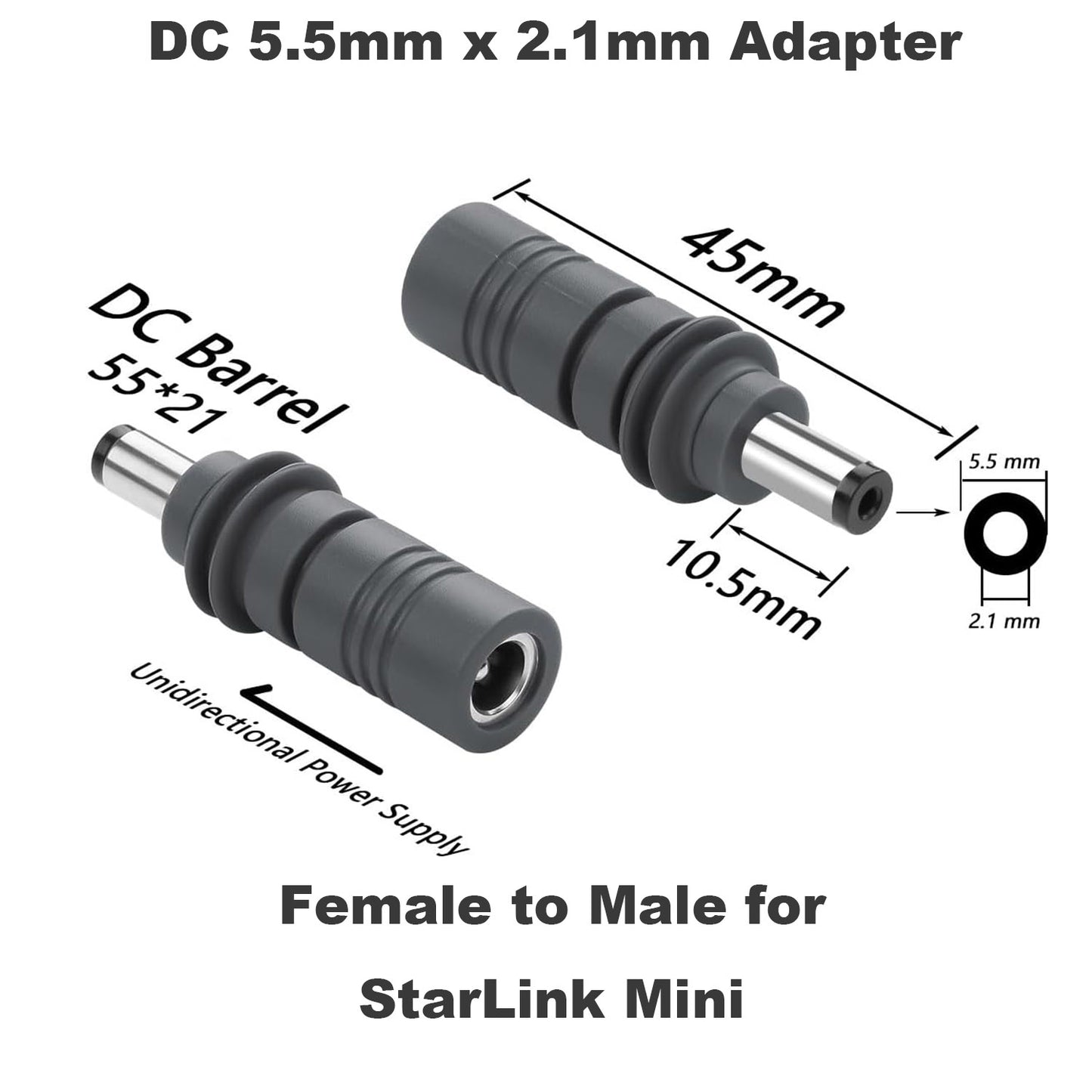 DC Power 5.5mm x 2.1mm Female to Male Power Charger Adapter PD 100W 20V 5A Connector for Starlink Mini Replacement Waterproof Cable