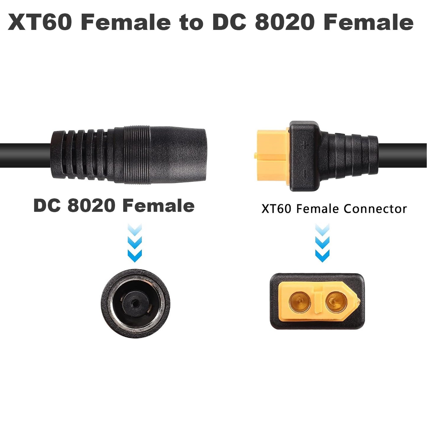 1pc 14AWG DC 8.0mm x2.0mm 8020 8mm Female to XT60 Female Cord Adapter Power Cable Solar Panel Generator Portable Charging Power Station
