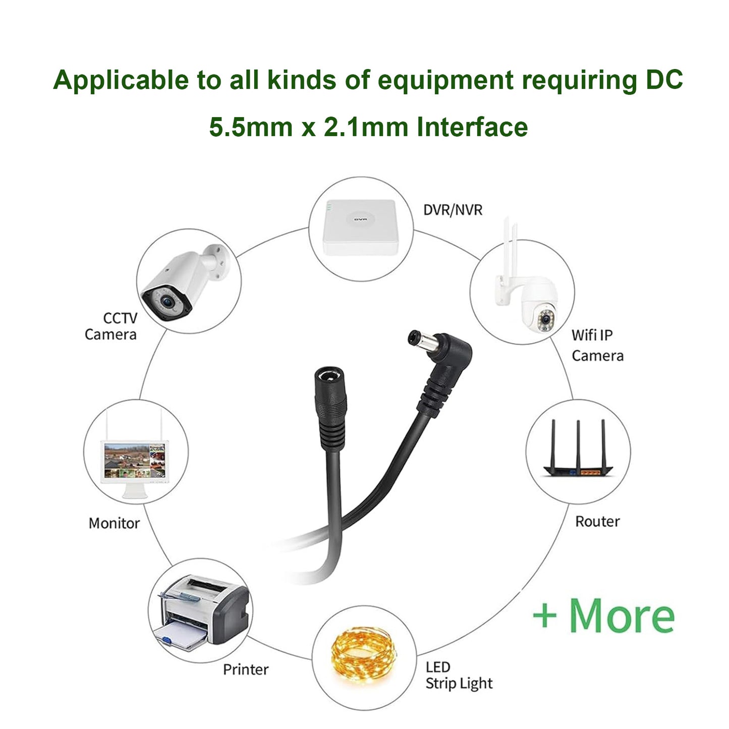 1pc 5.5mm x 2.1mm 90 Degree Right Angle Female to DC Male Power Adapter Cord for CCTV Security Camera Surveillance LED Strip DVR NVR Router Guitar Effect Pedal