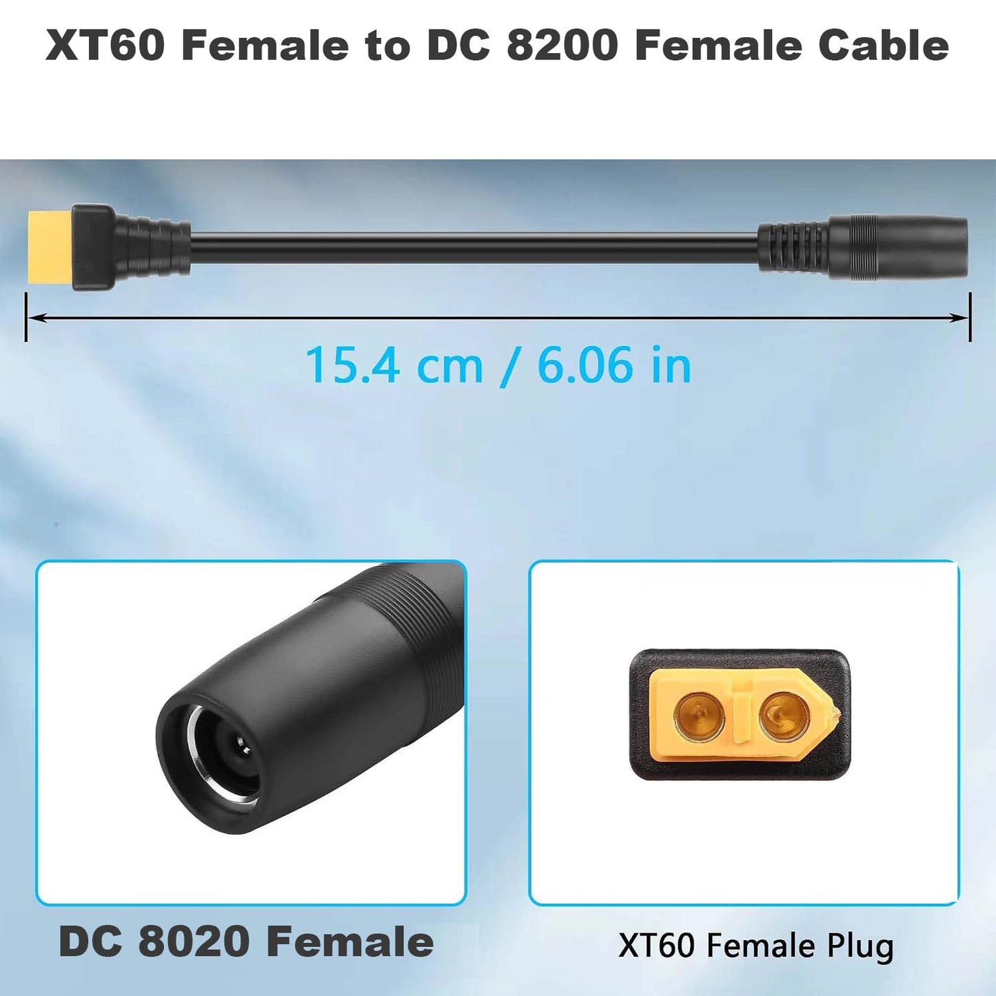1pc 14AWG DC 8.0mm x2.0mm 8020 8mm Female to XT60 Female Cord Adapter Power Cable Solar Panel Generator Portable Charging Power Station
