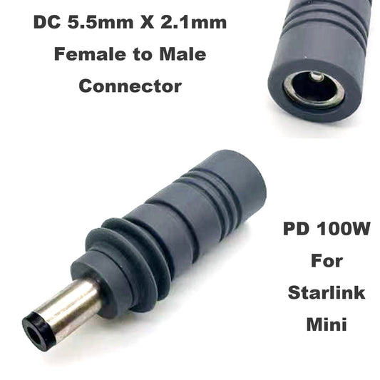 DC Power 5.5mm x 2.1mm Female to Male Power Charger Adapter PD 100W 20V 5A Connector for Starlink Mini Replacement Waterproof Cable