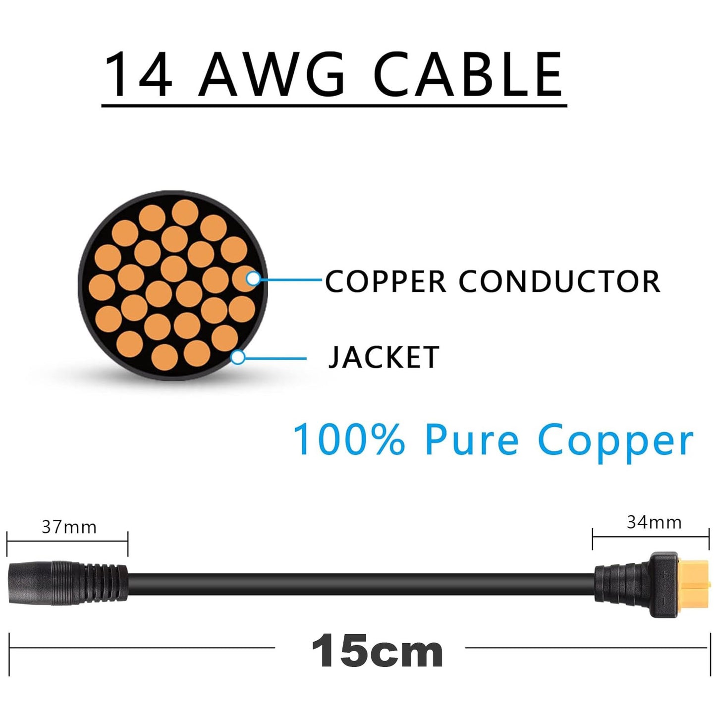 1pc 14AWG DC 8.0mm x2.0mm 8020 8mm Female to XT60 Female Cord Adapter Power Cable Solar Panel Generator Portable Charging Power Station