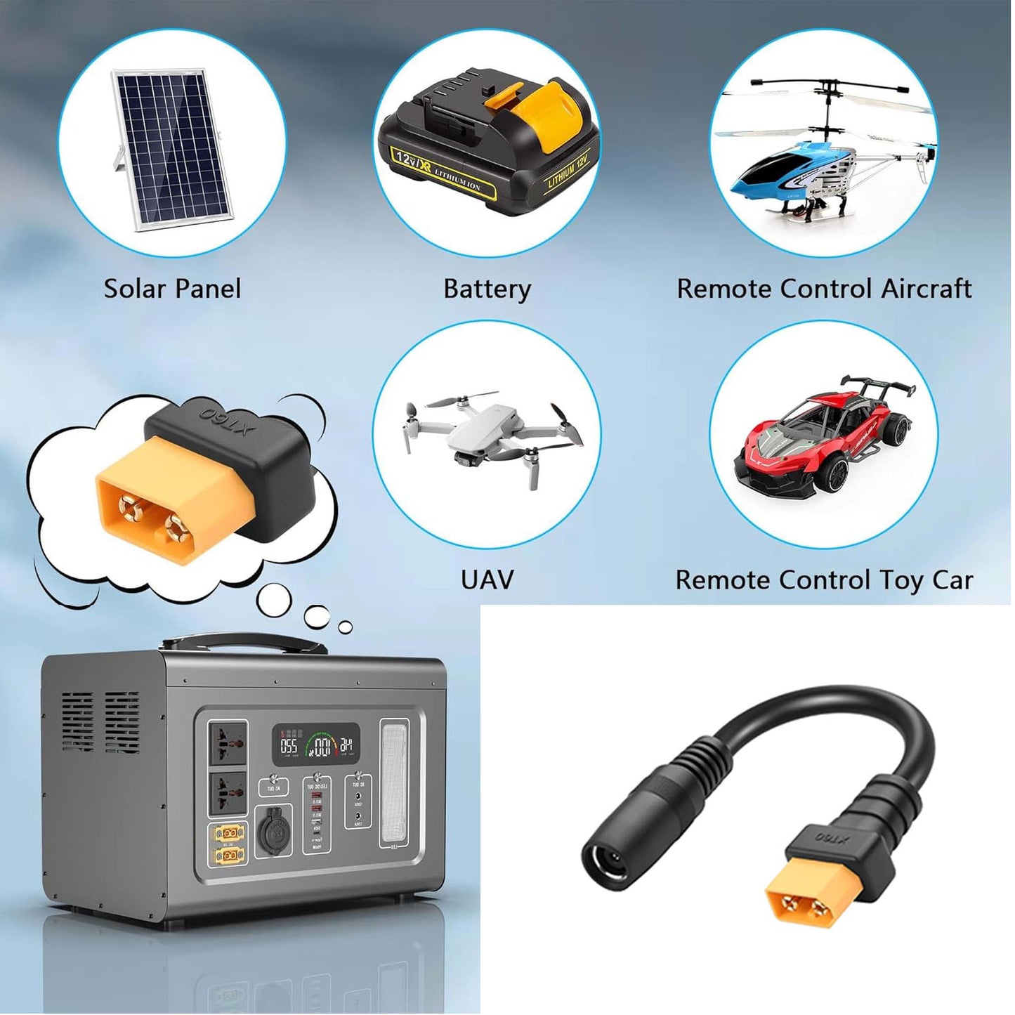 1pc 14AWG DC 8.0mm x2.0mm 8020 8mm Female to XT60 Female Cord Adapter Power Cable Solar Panel Generator Portable Charging Power Station
