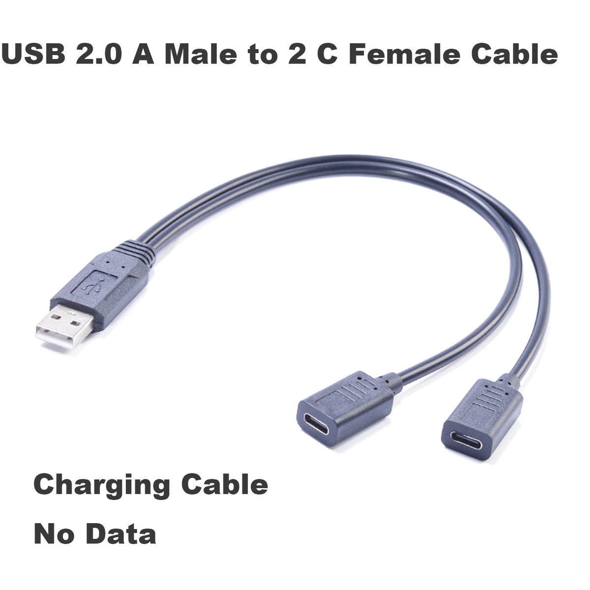 USB 2.0 A Male to Dual 2 USB‑C Female Y Splitter Charging Cable, One‑to‑Two Charge‑Only Power Cord for Phone, Tablet, Keyboard, Mouse and USB‑C Peripherals